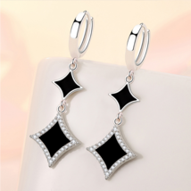 Elegant 925 Sterling Silver Black Agate Crystal Drop Earrings - FAST SHIPPING! - £14.95 GBP