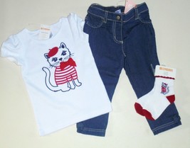 NWT Gymboree Toddler Girls 18-24 Months Kitty Cat Tee Denim Jeans Socks  NEW - $21.99