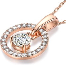 18K Gold Plated Necklace for Women Round Halo Pendant Crystals (Rose Gold) - £19.44 GBP