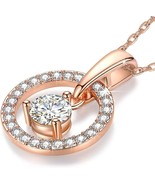 18K Gold Plated Necklace for Women Round Halo Pendant Crystals (Rose Gold) - £19.02 GBP