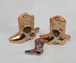 Vintage Texas Lone Star State Cowboy Boot Salt &amp; Pepper Shakers and Pin ... - £11.91 GBP