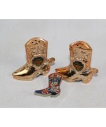 Vintage Texas Lone Star State Cowboy Boot Salt &amp; Pepper Shakers and Pin ... - £11.91 GBP