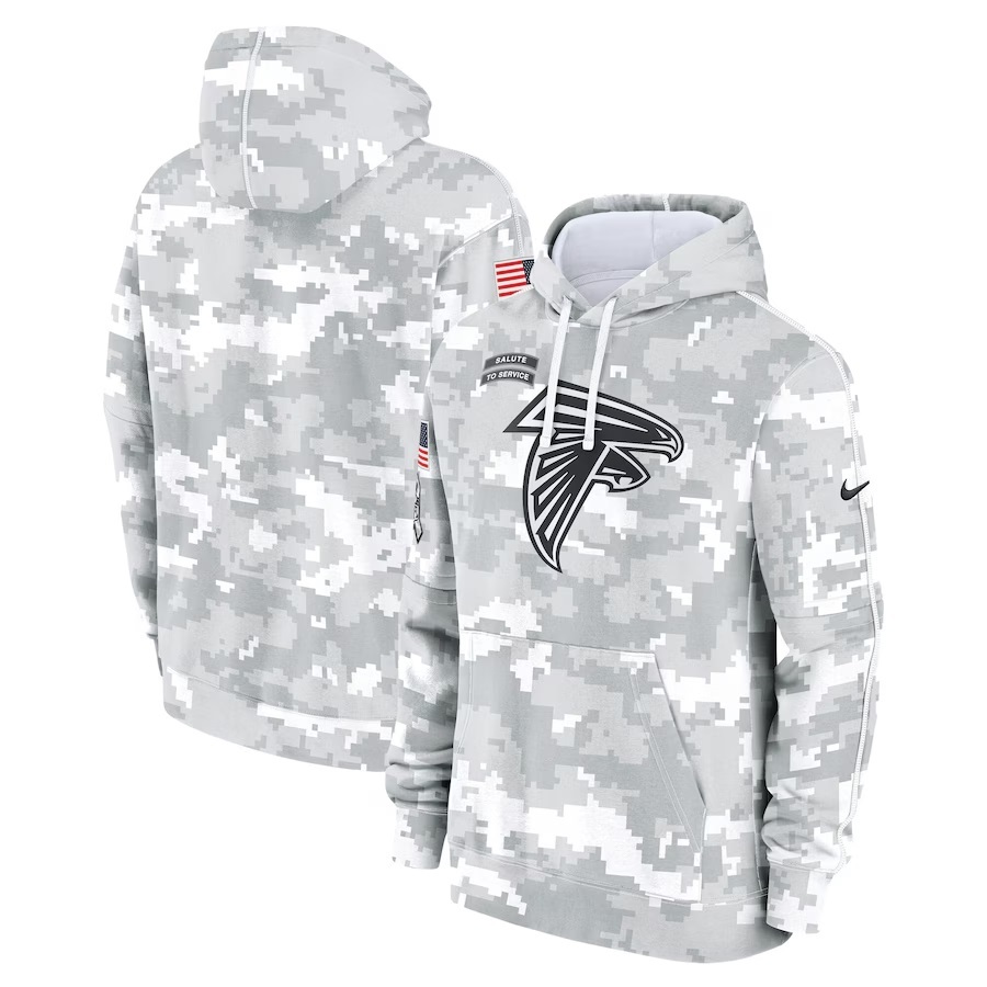 Mens White Camo Falcons 2024 Salute to Service Pullover Hoodie - Atlanta