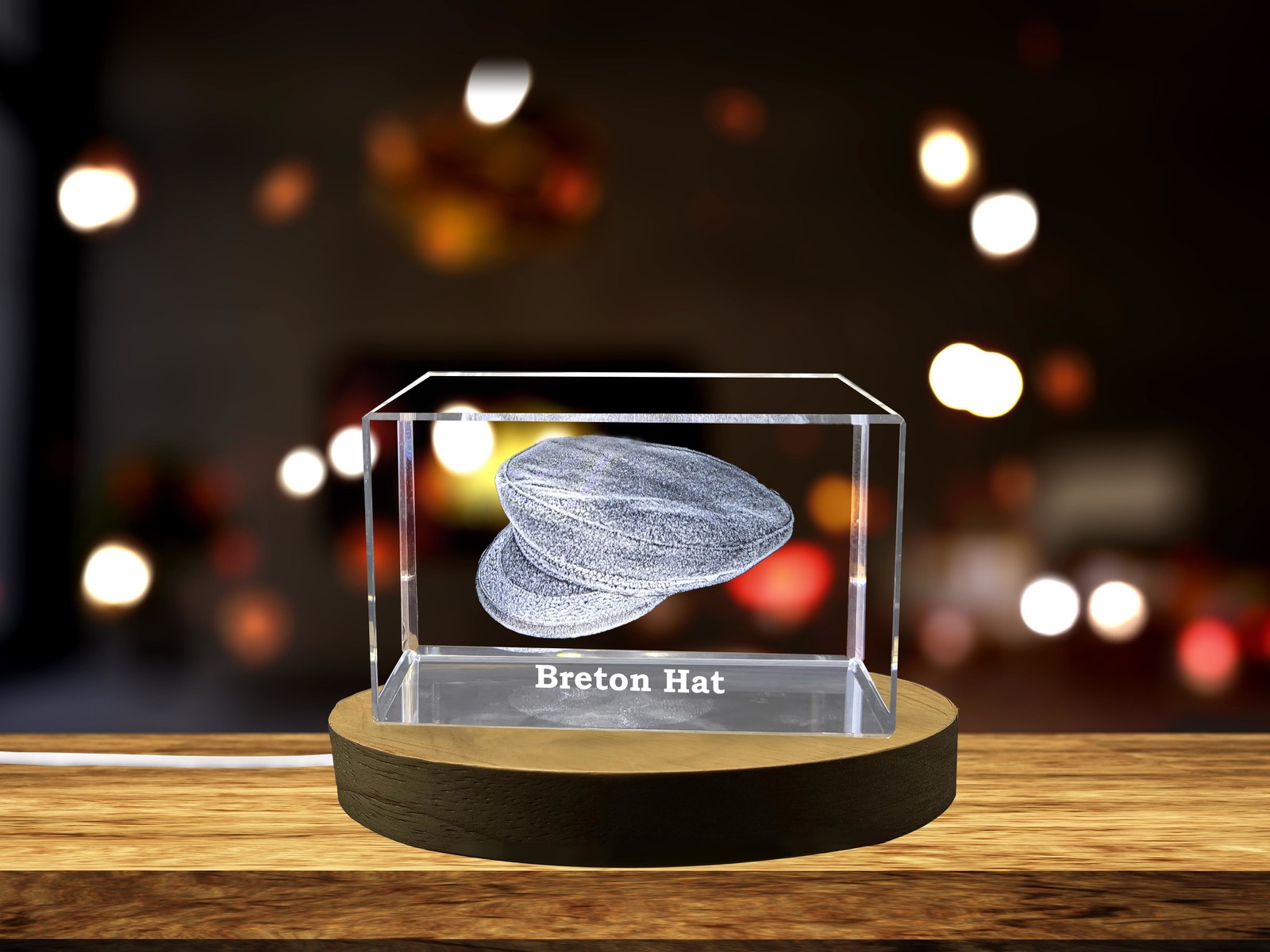 LED Base included | Breton Hat 3D Engraved Crystal - Capture the Essence