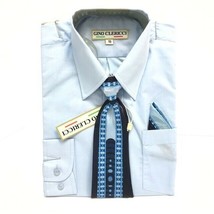 Gino Glericci Boys Dress Shirt Blue Navy Tie Hanky Combo Pack Sizes 4 -6 - £19.98 GBP