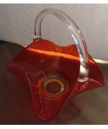 Orange art glass bowl with applied handle - $605.71 MXN