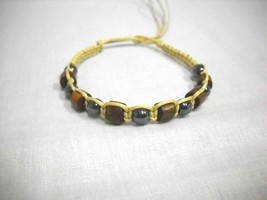 LIGHT TAN NATURAL MACRAME w BROWN WOOD &amp; HEMATITE BEADS TIE ON BRACELET ... - €4,31 EUR