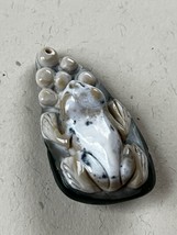 Finely Carved White &amp; Tan Frog w Eggs Green Ocean Jasper Stone Pendant - £33.64 GBP