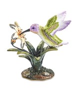 Bejeweled Gold Toned Enameled Viola Hummingbird &amp; Daylily Trinket Box - £137.03 GBP