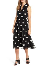 New Anne Klein Black White Polka Dots Fit And Flare Chiffon Midi Dress Size L - £82.93 GBP