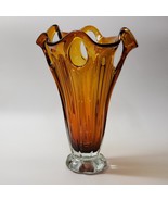 Beautiful Italian Murano Style Art Glass Vase - 14&quot; Honey Gold Cut To Clear - $54.42