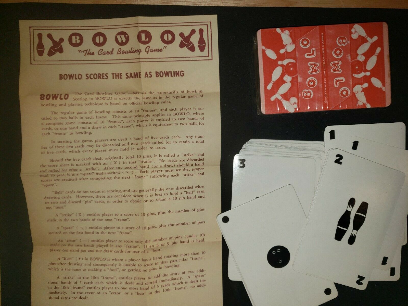 *VINTAGE 1957 BOWLO CARD GAME - W/BONUS '56-57 AMERICAN BOWLING CONGRESS PATCH* - $14.99