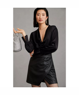 New Anthropologie Maeve Plunge Faux Leather Mini Dress $160 SIZE 8 Black - $79.20