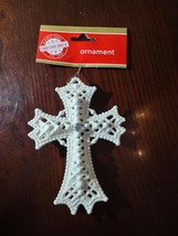 Christmas Cross Hanging White Rhinestone 5 1/2&quot; Tree Ornament-Brand New-SHIP24HR - £12.73 GBP