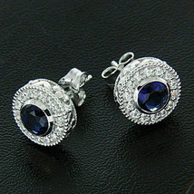 1Ct Round Simulated Sapphire & Diamond 14k White Gold Plated Earrings - £57.85 GBP