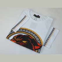 Men LAVERITA European Fashion Crew Shirt Short Sleeve Lion Medallion 94453 White image 6