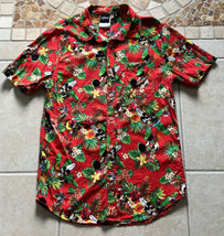 Disney Mens Red Mickey Mouse Tropical Surfing Aloha Hawaiian Floral Shirt Medium - £23.70 GBP