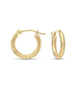 14K yellow gold hoop earrings womens small huggies 13mm in diameter leaf... - €127,65 EUR
