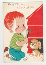 Vintage Birthday Card Boy Builds Doghouse for Puppy 1960&#39;s Rust Craft - $9.89
