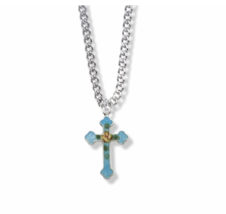 Sterling Silver Enameled Rose And Budded Ends Cross Necklace - £47.95 GBP