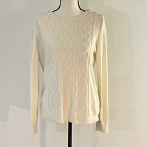 TALBOTS Lambswool Supersoft Cableknit  Ivory Crewneck Sweater Size L - £13.83 GBP