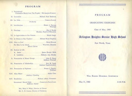 Arlington Heights High School Graduating Exercises Program 1960 Ft Worth... - £19.11 GBP