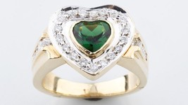 Authenticity Guarantee 
14K Yellow Gold Ladies Diamond Heart Shaped Green Tou... - £1,095.65 GBP