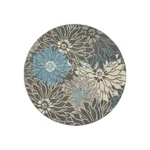 HomeRoots 8 ft. Round Charcoal &amp; Blue Big Flower Area Rug - $4,987.08 MXN