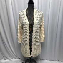 Lauren Conrad Cardigan Womens Medium Cream Loose Weave Open Front Sweater - £15.78 GBP