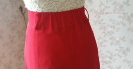 Red Long Double Slit Skirt Outfit Women Plus Size Party Skirt with Belt image 9