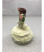 Vintage Antique Ceramic Jewelry Trinket Ring Box Woman In Yellow Lace Dr... - $40.74 CAD