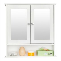 Double Door Mirror Bathroom Wall Mounted Cabinet Shelf White Storage Org... - £43.98 GBP