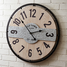 Old Town Wall Clock in Wood and Metal - 26.25 inch - £62.68 GBP