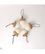 Set 5/10 natural off white felted wool real acorn ornaments christmas decor - $11.52 CAD+