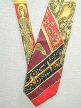 Gianni Versace Italy Neck Tie/Necktie Silk Red Gold Black baroque 60&quot;x3.75&quot; - £88.27 GBP