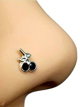 Cherry Nose Stud Black CZ Gemstone 22g (0.6mm) 925 Sterling Silver Ball End Stud - £3.96 GBP