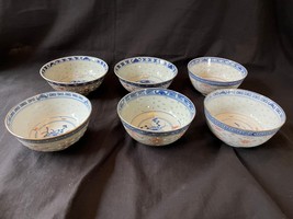 lot of 6 antique CHINESE PORCELAIN TRANSLUCENT RICE bowl . MARKED BOTTOM - $75.00