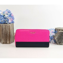 Kate Spade Shocking Magenta Navy Leather Spencer Zip Around Lacey Wallet NWT  - £111.38 GBP