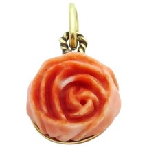 Beautiful Vintage 14K Yellow Gold &amp; Carved Coral Rose Flower Pendant - £127.09 GBP