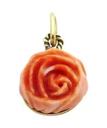 Beautiful Vintage 14K Yellow Gold &amp; Carved Coral Rose Flower Pendant - £126.00 GBP