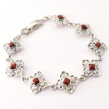Carnelian Gemstone Ethnic Christmas Gift Marcasite Bracelet Jewelry 7-8&quot; SA 1318 - £4.14 GBP