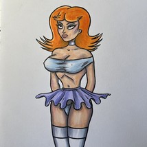 Drawing Of Sexy Jessica Standing Skirt Rick &amp; Morty By Frank Forte  Orig... - £43.96 GBP