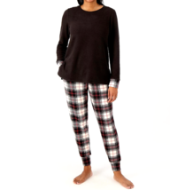 Cuddl Duds Fleecewear with Stretch Jogger Pajama Set- Black/Black Plaid,... - £22.01 GBP