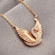 2Ct Round Cut Real Moissanite Swan Necklace Pendant 14K Rose Gold Plated Silver - £223.43 GBP