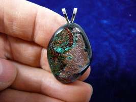 (#DL-824) Dichroic Fused Glass Pendant Jewelry Pink Silver Green - £27.81 GBP