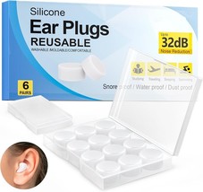 12 Pack Reusable Ear Plugs, Silicone Ear Plugs for Sleeping, Waterproof ... - £8.54 GBP