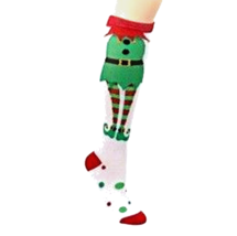 Fun Elf Body Suit Knee Socks White Green Red Novelty Holiday Christmas Stockings - £3.71 GBP