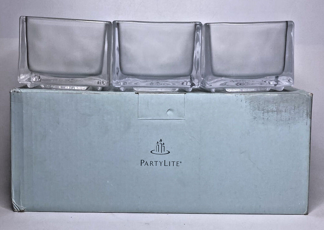 Primary image for PartyLite Ice Cube Tealight Holders Set Of Three Retired NIB P23D/P90369