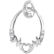 14k White Gold Womens Round Diamond Mom Mother Oval Heart Pendant .03 Cttw - £95.12 GBP