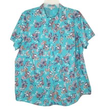 Woman Within Blouse Size 2X (26/28) Short Sleeve Button Front Collared Turquoise - £11.16 GBP